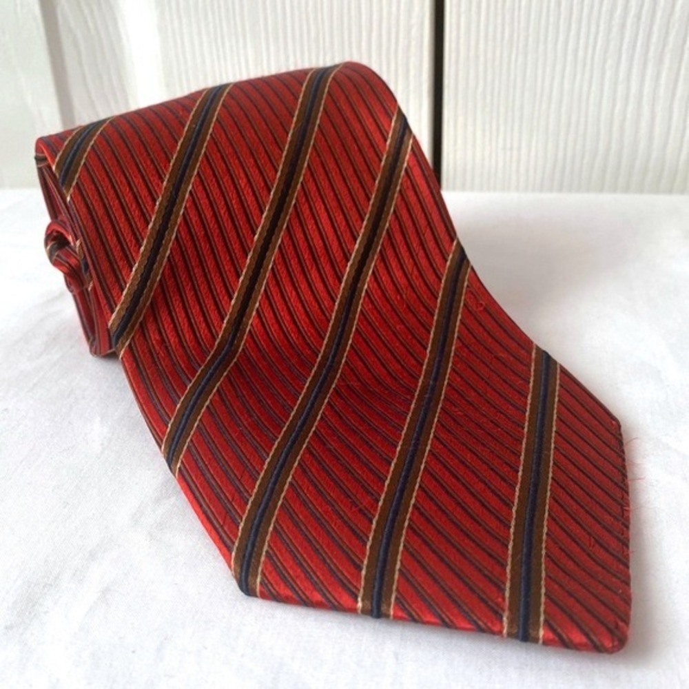 Ermenegildo Zegna Red/Brown/Navy Striped Jacquard 3.5" Silk Tie